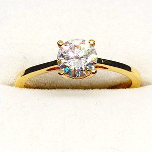 Moissanite Solitaire ring in 14K Yellow Gold over Sterling Silver 1.00 ct sz 8